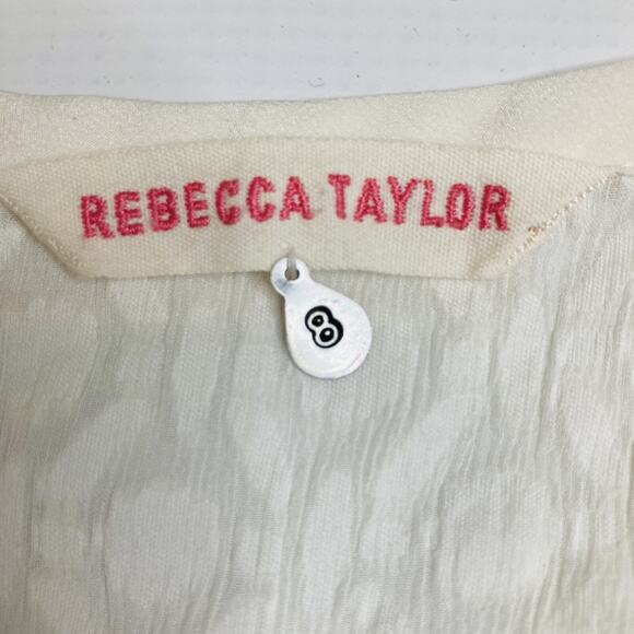 Rebecca Taylor White Silk Eyelet Boho 3/4 Sleeve Blouse Round Neck Flowy Sz 8 - Picture 3 of 9